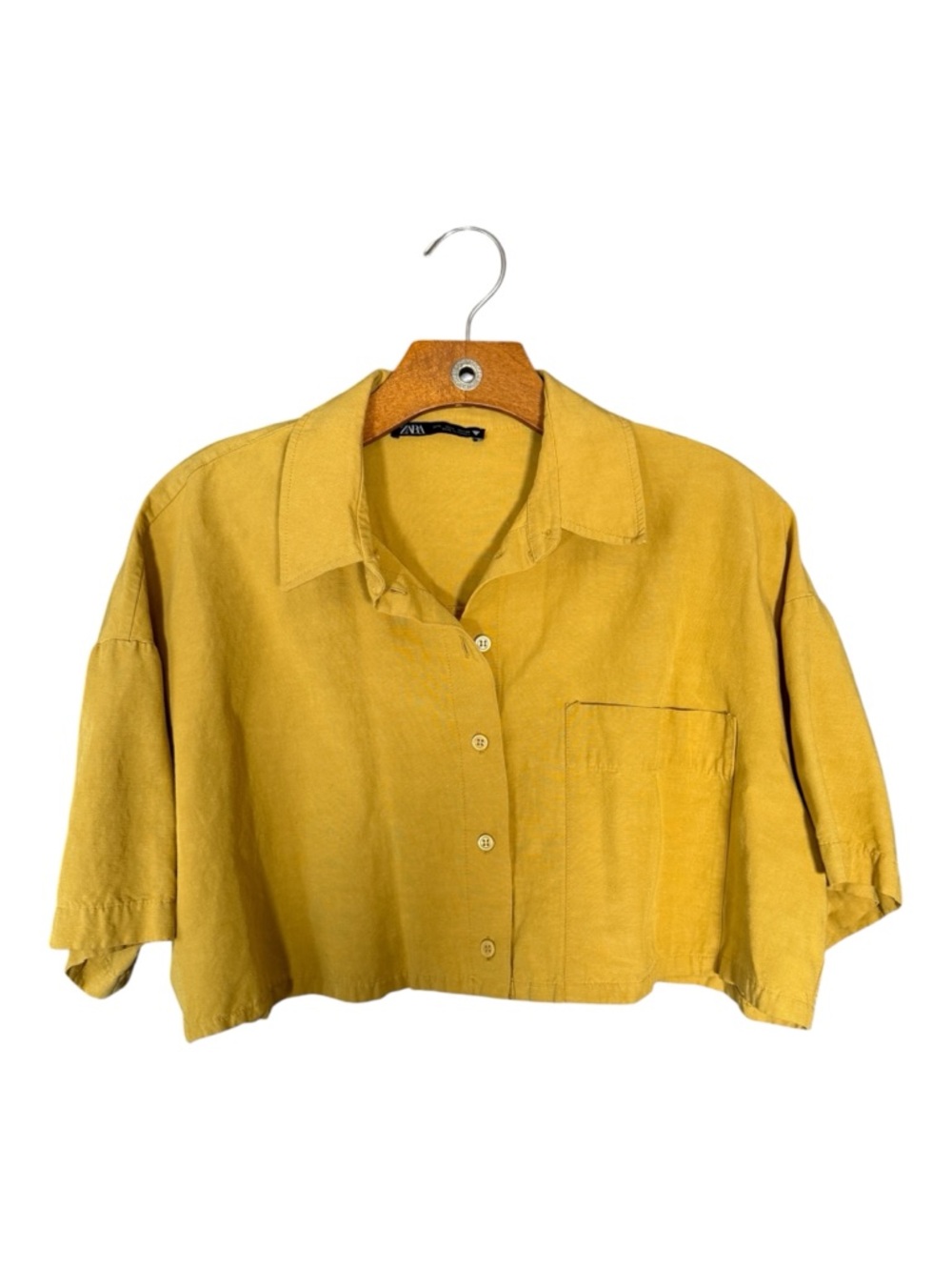 Zara Mustard Yellow Cropped Oversized Button Down Casual L